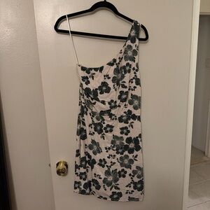 Abercrombie & Fitch One-Shoulder Dress in Dark Green Floral on Cream